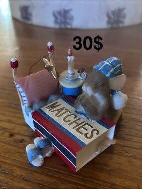 Charming tails Mouse on Matches Box Figurine - Blue/Red